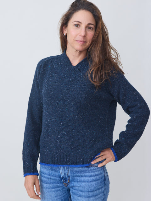 V-Neck Donegal, blue