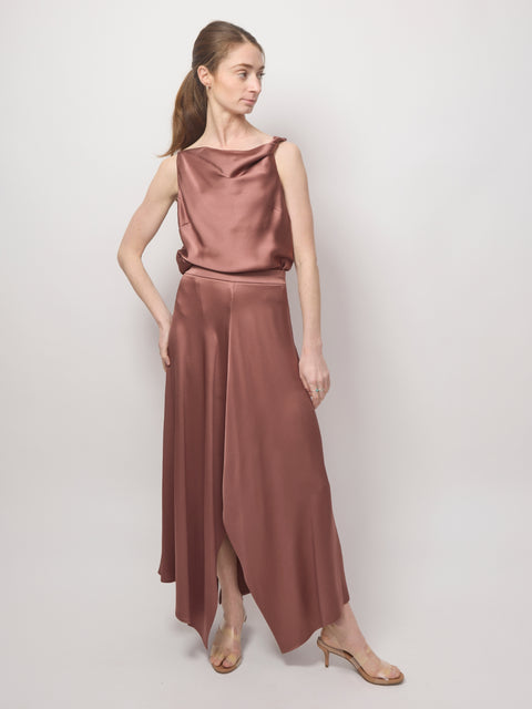 Gonna Liquid Satin Midi Asymmetrical, Blush