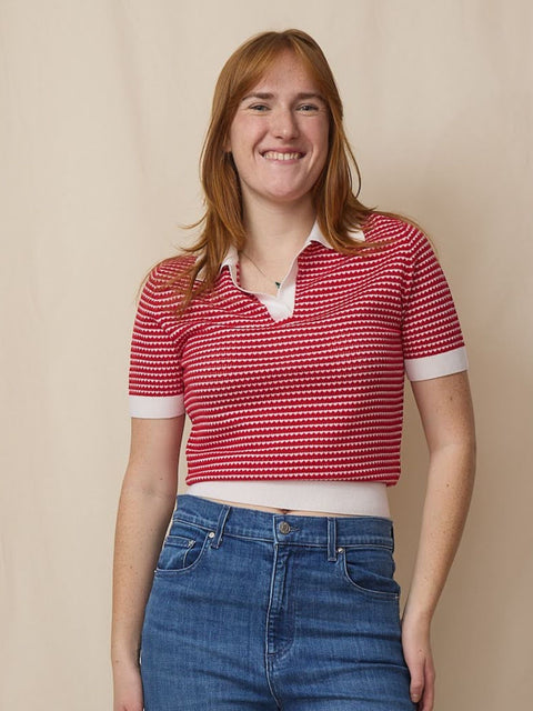 Polo Sweater, Red/White Stripe