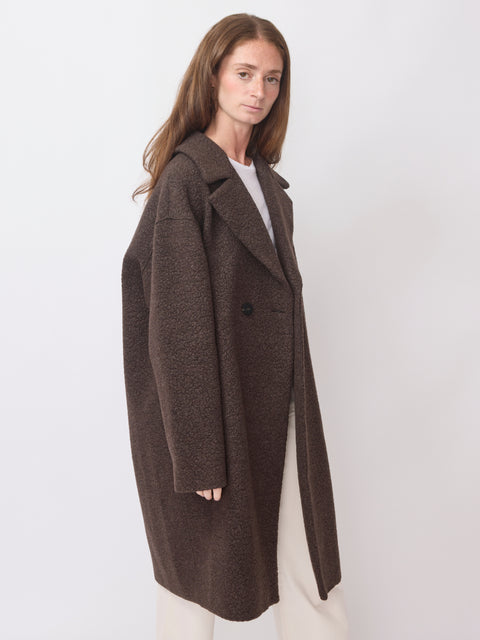 Dropped Shoulder Bouclé Coat, Dark Brown