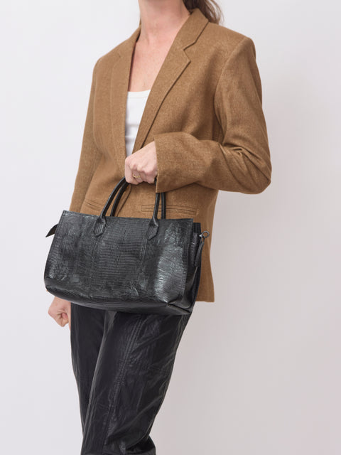 Small Lizard Embossed Daybag, Black