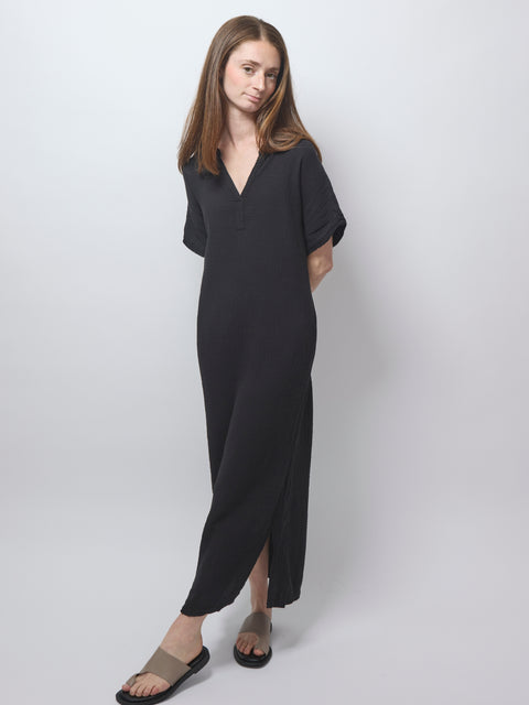 Mandarin Gauze Dress, Black