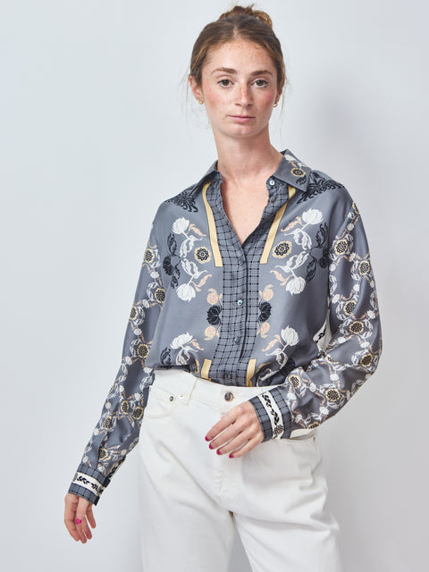 Roses & Cat Silk Blouse