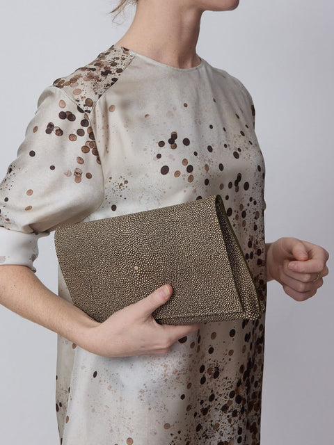 Foldover Clutch, Clay Shagreen