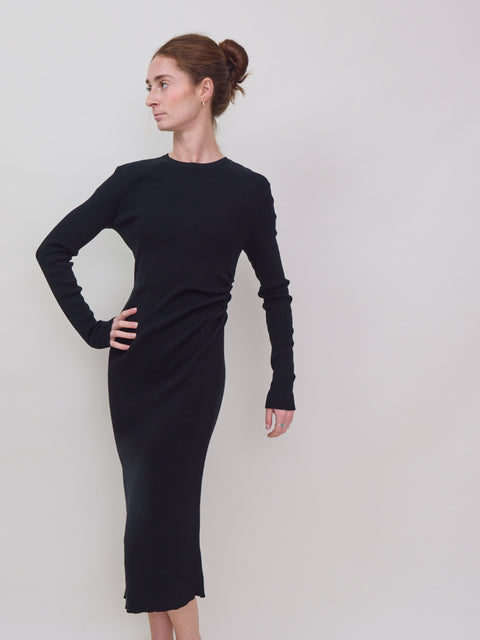 Cotton Dress w/ Gathered Side, black