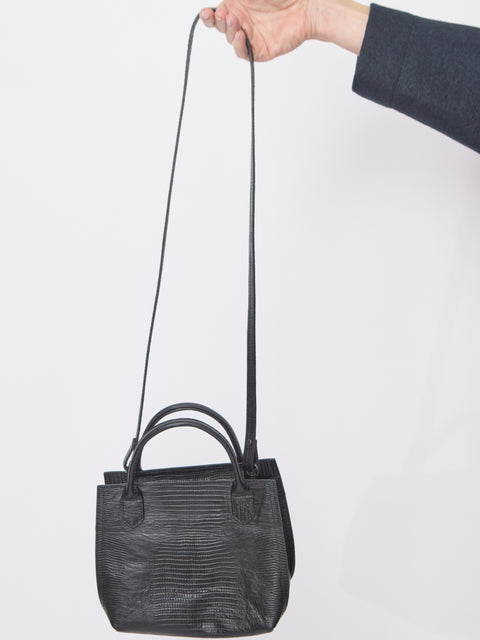Mini Lizard Embossed Daybag, Black