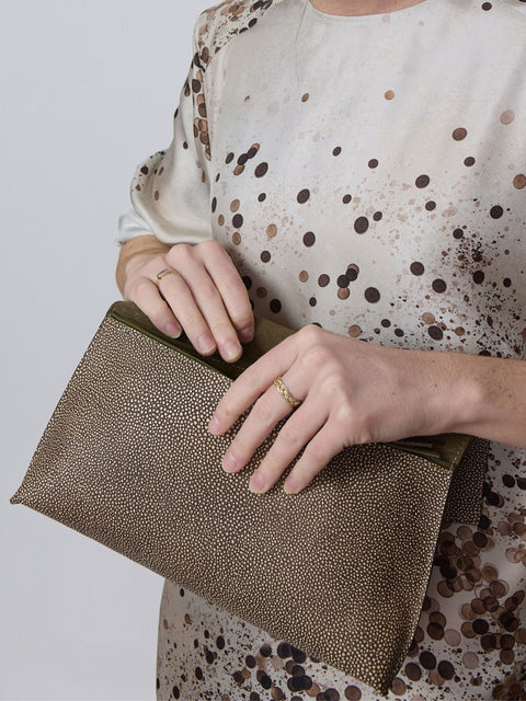 Foldover Clutch, Clay Shagreen