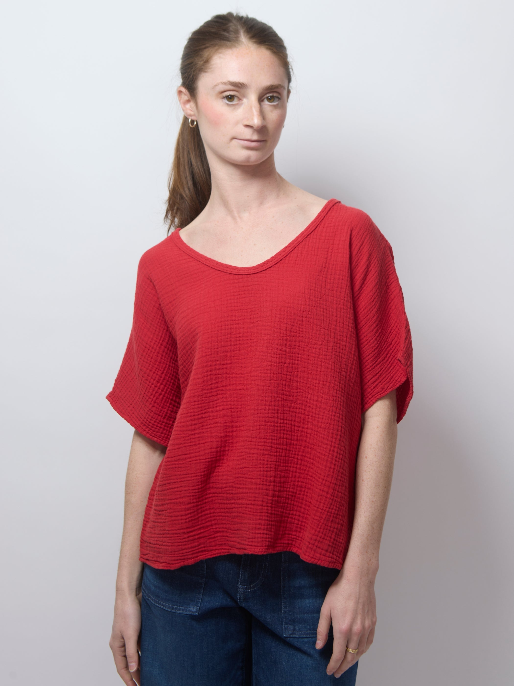 Gauze Top S/S, Red – teaandoranges