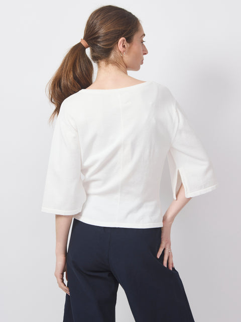Half Sleeve Fitted Top, Bianco