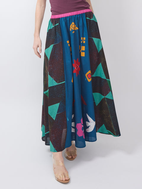 Efe Cotton Skirt, black & blue
