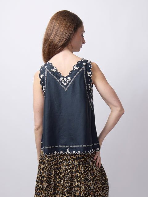 Embroidered Floral Slip Top, Black