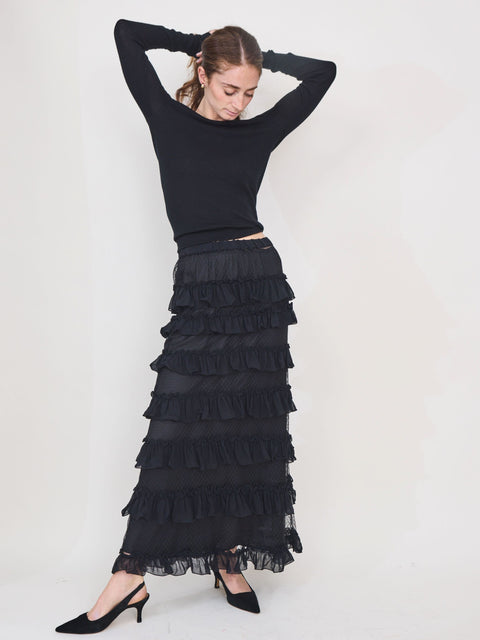Winter Mesh Flounce Skirt, Black
