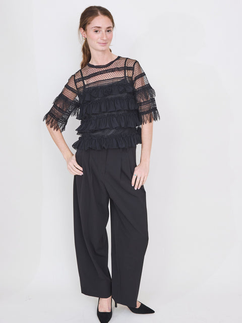 Winter Mesh Flounce Top, Black