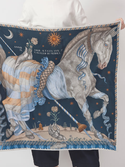 The Celestial Steed, Mercury/Moonstone Silk Twill 90cm x 90cm
