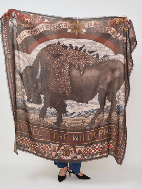 Secrets of the Bison, 135cm wool/silk, saguine