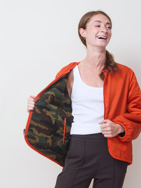 Reversible Plush Bomber, Camo/Red