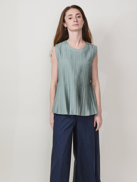 Pleated Sleeveless Shell, sage