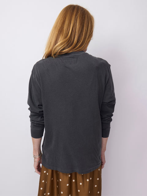 Long Sleeve Crew W/ Yin Yang, Washed Black