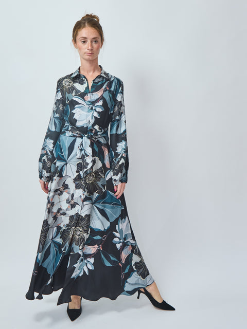 Black Poppy Silk Dress