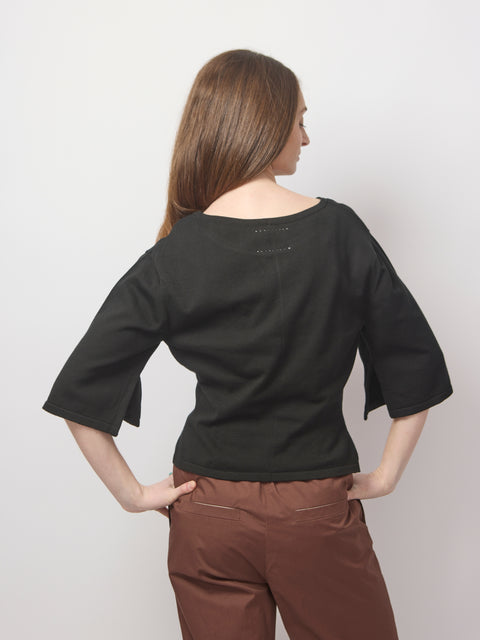 Half Sleeve Fitted Top, Black