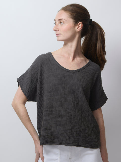 Gauze Top S/S, Charcoal