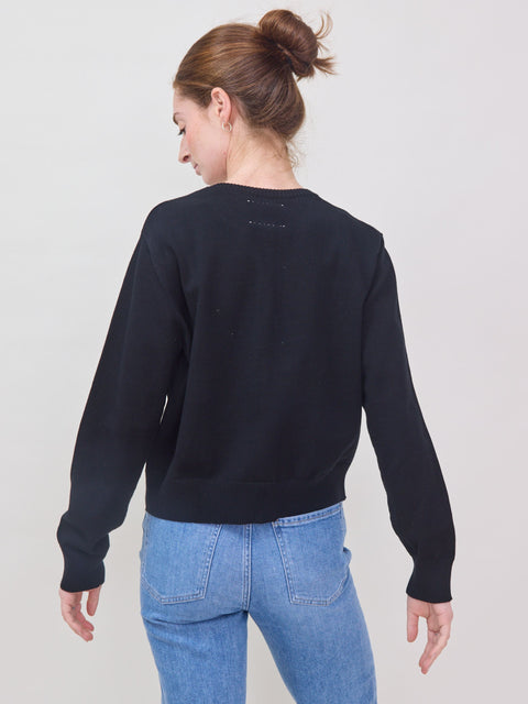 Cotton Cropped Zip Cardigan, black