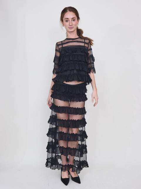 Winter Mesh Flounce Top, Black