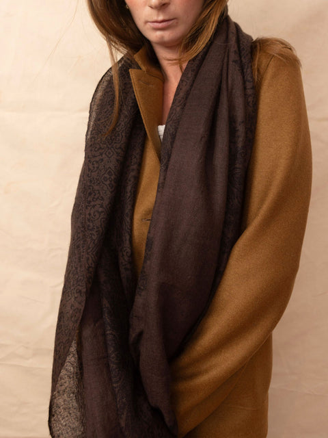 Cashmere Whisper Scarf, Choco/Charcoal Paisley