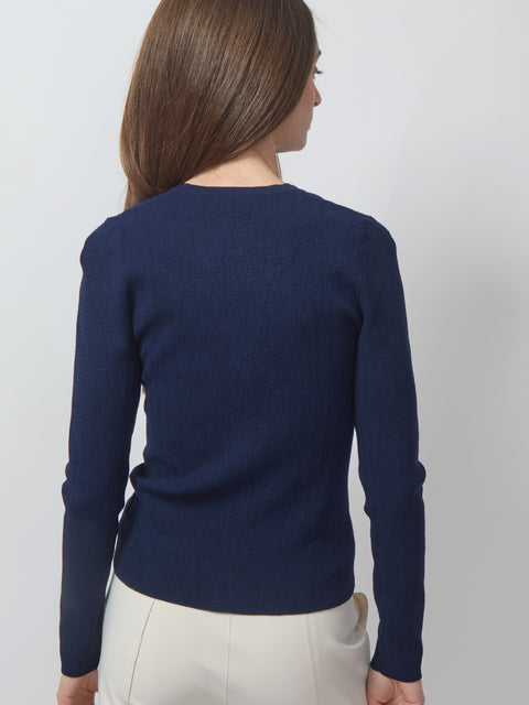 Pointelle Button Front Vee, Navy