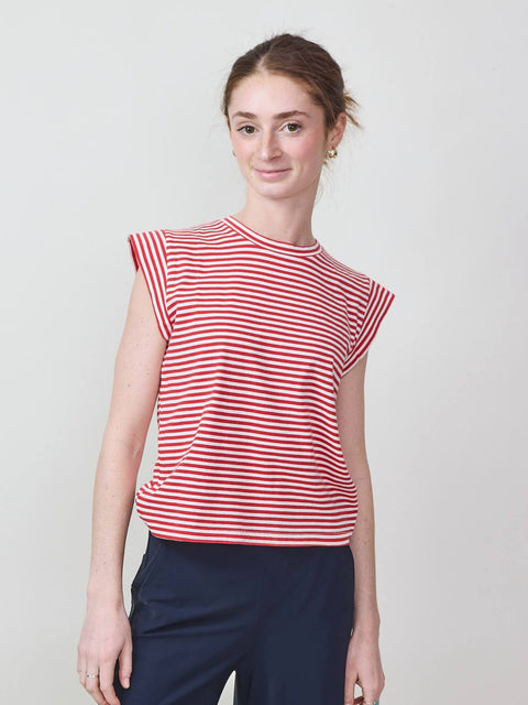 Peak Shoulder Tee, Cherry Stripe