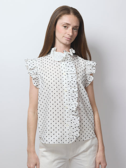 Marfa Top, white black dot