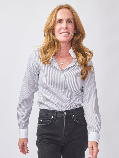 Double Collar Top, Chain Stripe w/ White