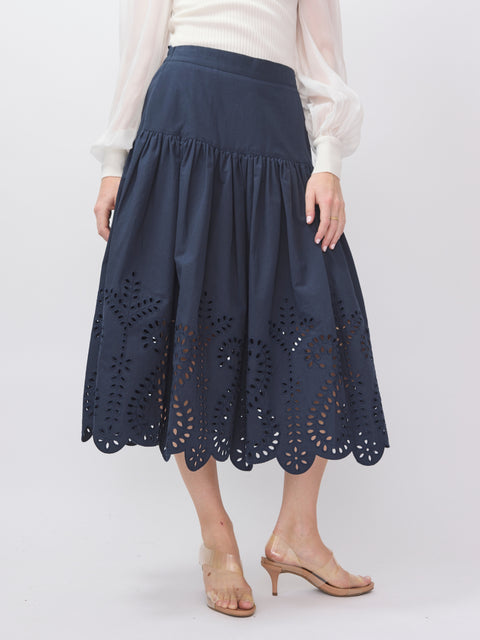 Lori Skirt, Indigo Embroidery