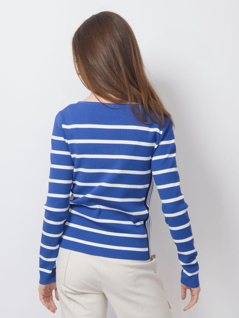 Rib Stripe Boatneck, Blue/White