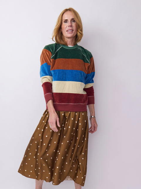 Pieced Stripe Velour College Sweatshirt, Arroyo Stripe
