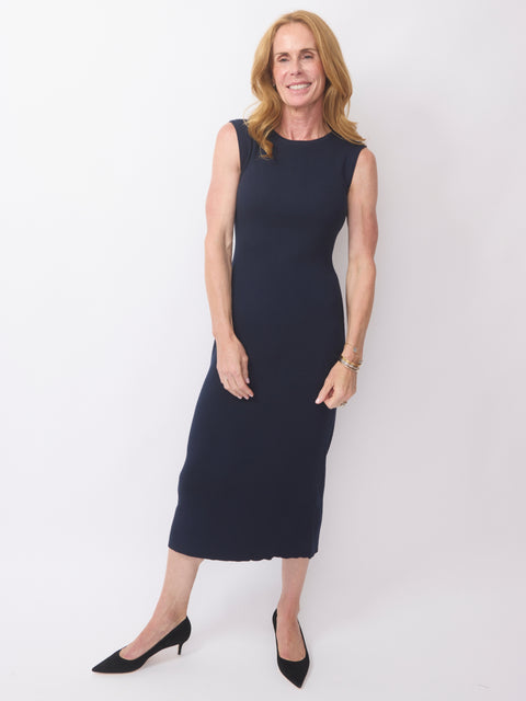 Sleeveless Cotton Dress, Dark Marritimo