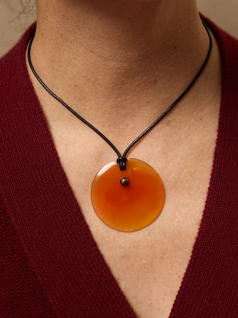 Luna Pendant, carnelian/black pearl