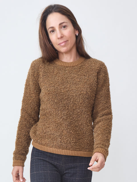 Round Neck Boucle, tobacco
