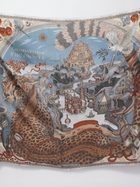 The Medici Cheetah, Musk/Maraschino Rectangular Silk Twill 135cm x 195cm