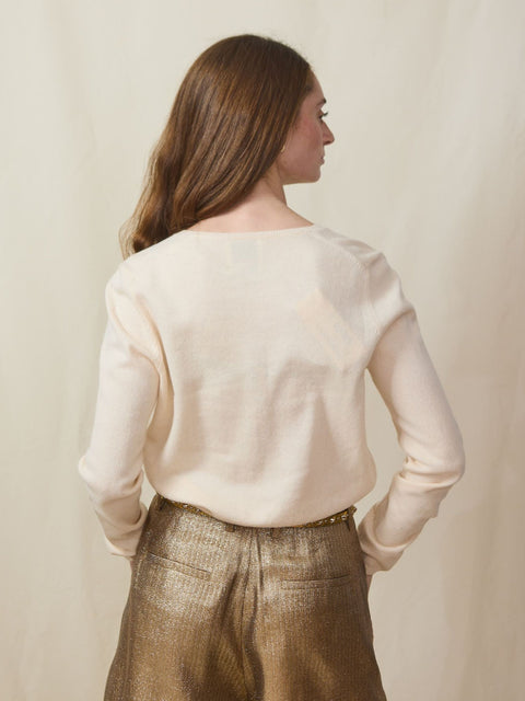 Button Cardigan, Oat Milk