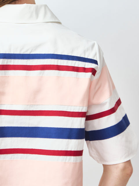 Ribbon Rugby Top, White Multi
