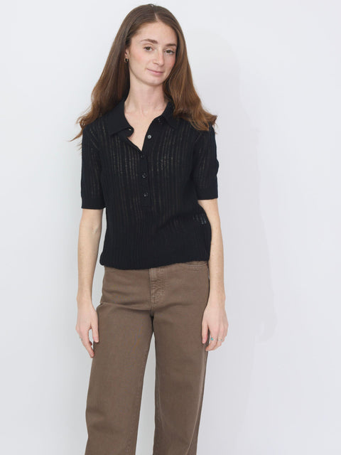 Textured Poloneck Sweater, noir