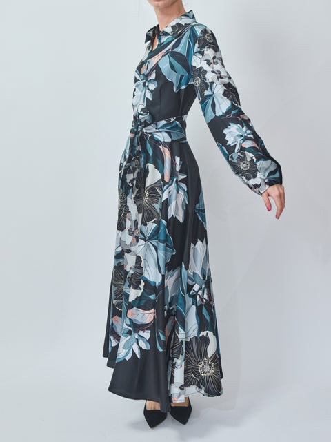 Black Poppy Silk Dress