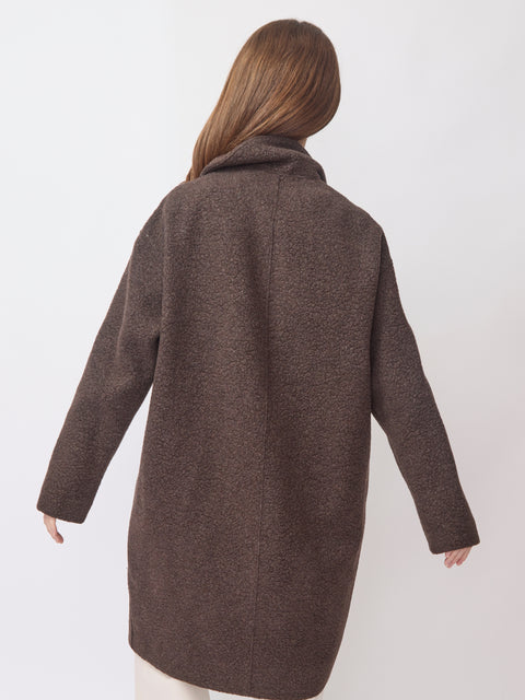 Dropped Shoulder Bouclé Coat, Dark Brown