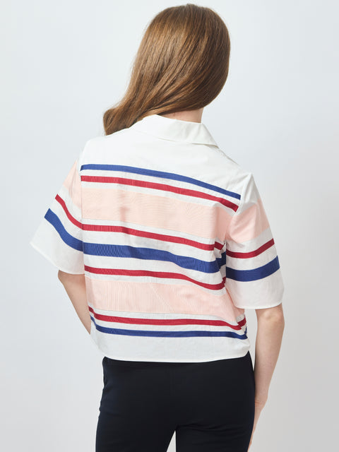 Ribbon Rugby Top, White Multi