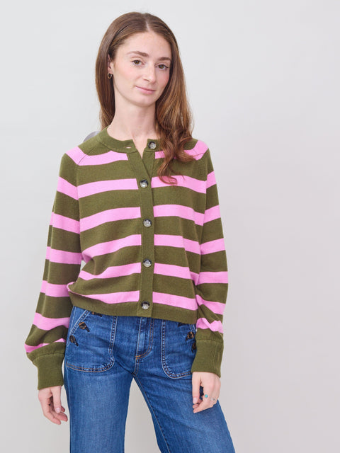 Boxy Striped Cardigan, woodlands/plastic pink