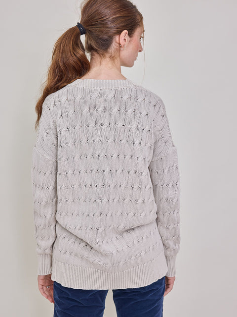 Cable Vee Cardigan, Dune