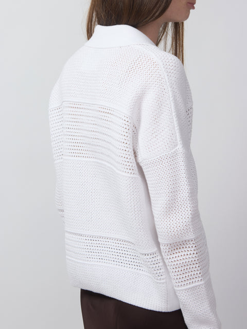 Mixed Texture Collared Cardigan, White