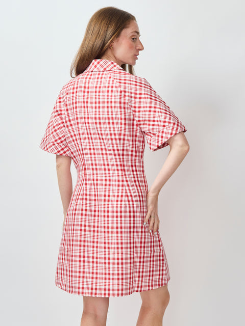 A-Line Mini Shirt Dress, Red Plaid