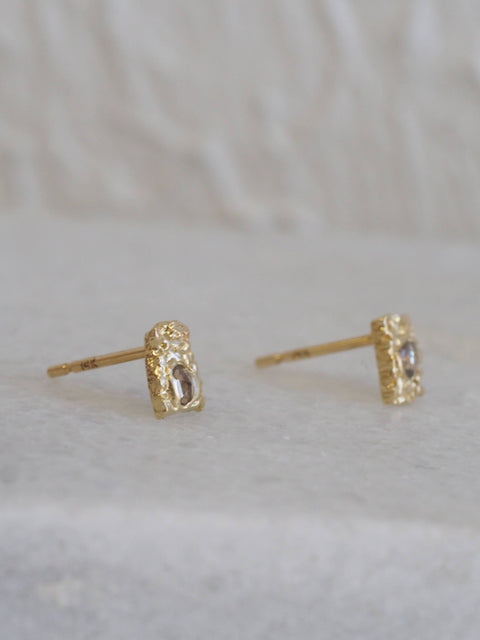 Textured Champagne Diamond Studs, 14k